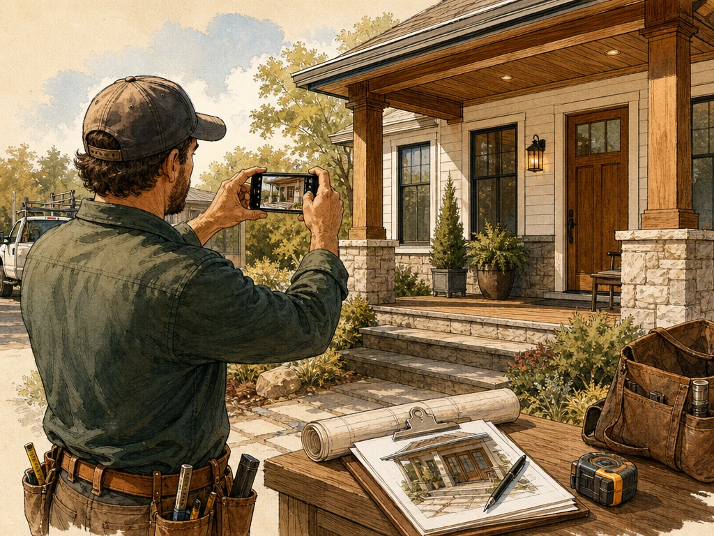 A contractor photographing completed craftsmanship for a project portfolio