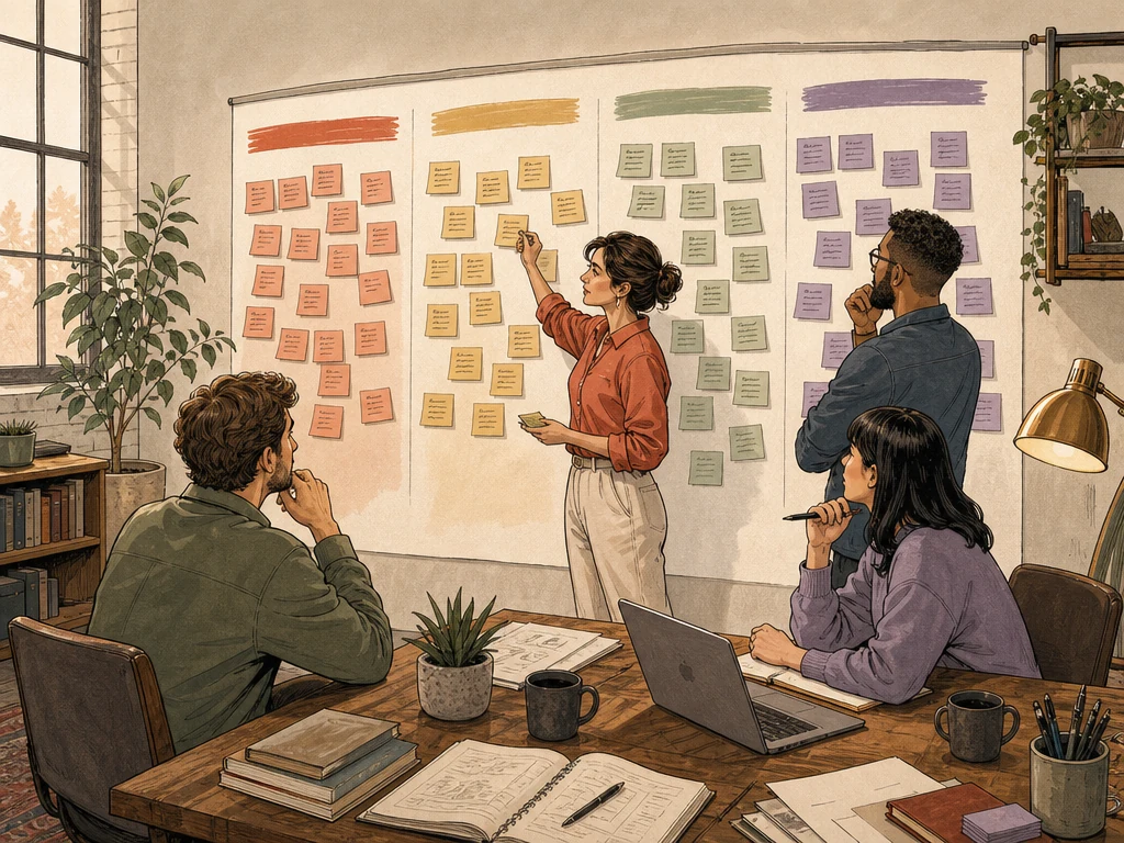 A strategist sorting customer questions into clear intent groups on a planning wall