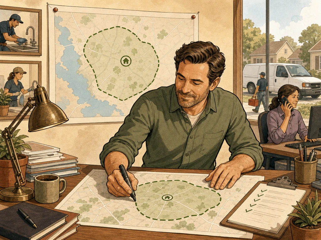 A business owner marking a truthful service area on a local map without inventing office locations
