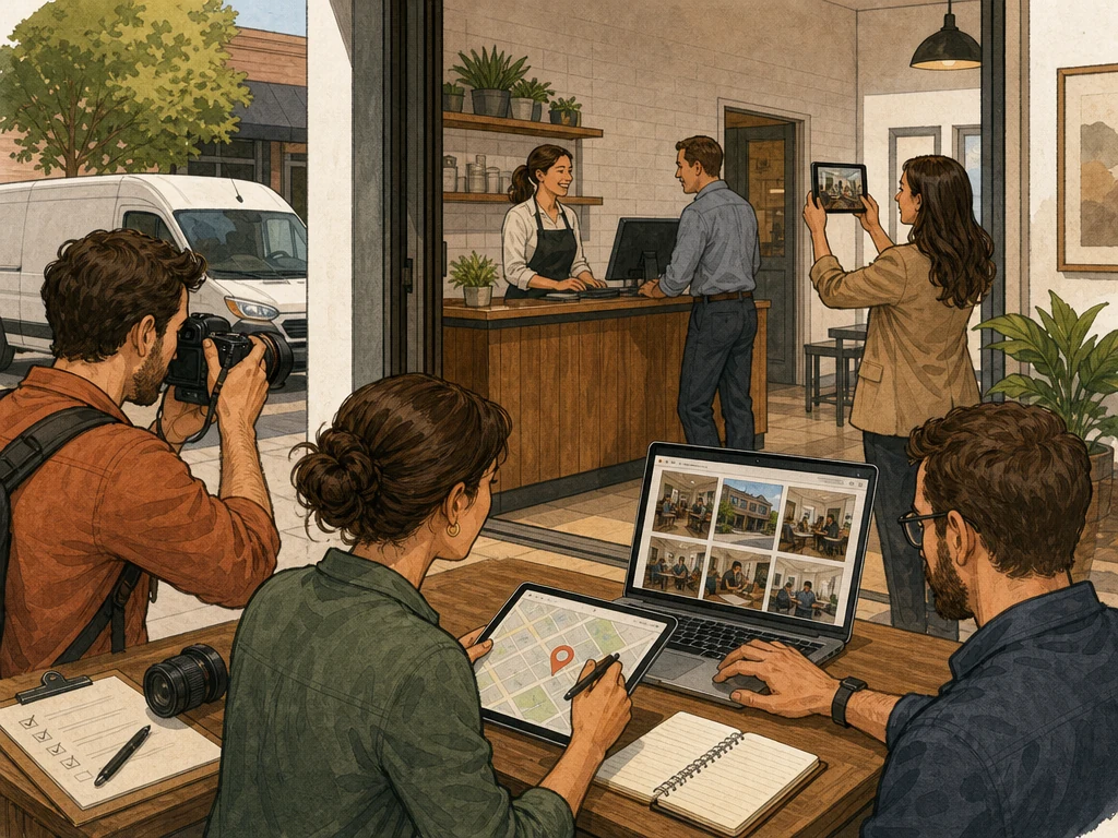 A team photographing and documenting a genuine staffed business location