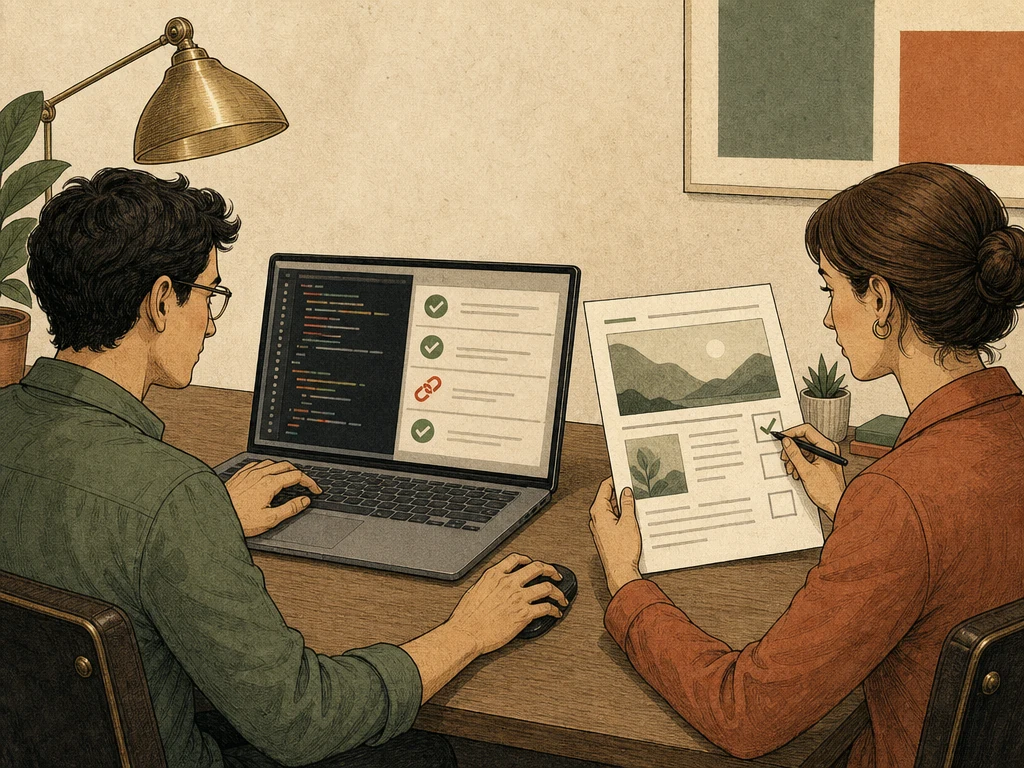 A developer checking technical issues while an editor reviews page usefulness