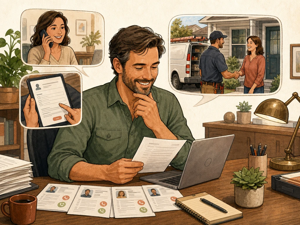 A business owner reviewing real calls forms and bookings generated by organic search